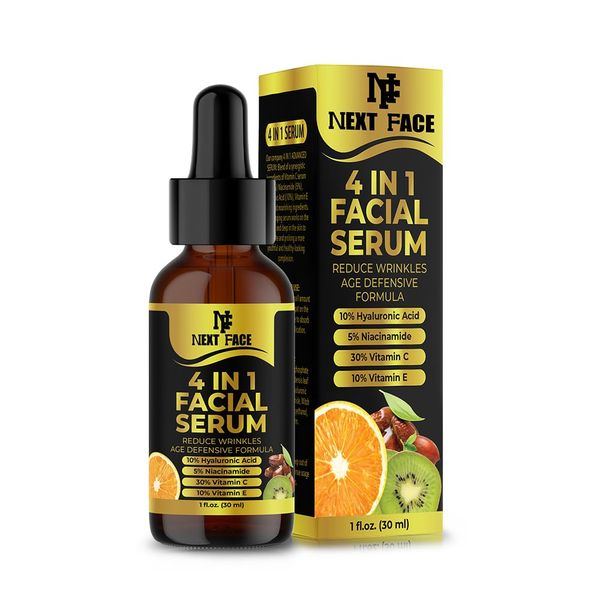 Organic Vitamin C Serum For Face & Hyaluronic Acid. Anti-Aging,Wrinkles,Dark Spots,Brightening, Facial Serum With 30% Vitamin C 5% Niacinamide 10% Vitamin E Serum, 4 In 1 Vitamin C.