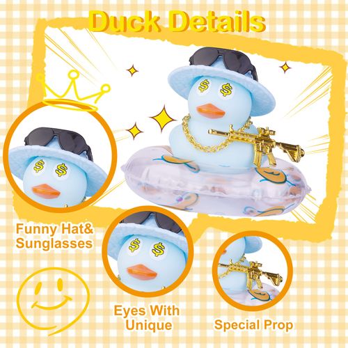 MuMyer Colorful Car Rubber Ducks Expressive Duck Dashboard Decorations Accessories with Mini Hat Swim Ring Necklace Sunglasses and Cool Prop for Car Dashboard Decorations Home Decor(F10)