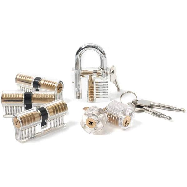 Loboo Idea 6 Pieces Practice Lock Set,6 Pack Transparent Locks, Clear Cylinder Lock with Keys for Lock Picking Practice,Locksmith Beginner