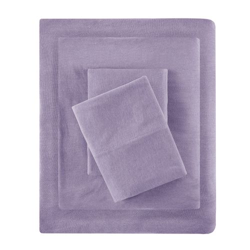 Intelligent Design Cotton Blend Jersey Knit Bed Sheet Set Wrinkle Resistant, Soft Sheets with 14" Deep Pocket, All Season, Cozy Bedding-Set, Matching Pillow Case, Twin, Purple 3 Piece