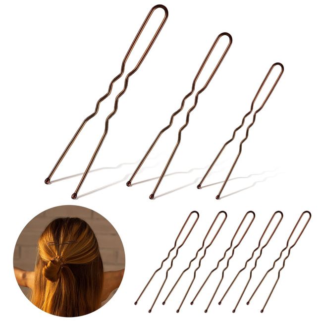 150 Stück U-förmige Haarnadeln für Bun, Assortierte Größe U-förmige Bobby Pins Metall-Haarspangen für Frauen Mädchen(Braun,2 Zoll/2,4 Zoll/ 2,8 Zoll)