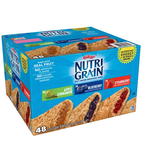 Nutri-Grain Soft Baked Breakfast Bars Variety Pack, Made with Real Fruit and Whole Grains, Kids Snacks, 62.4oz Box (48 Bars)