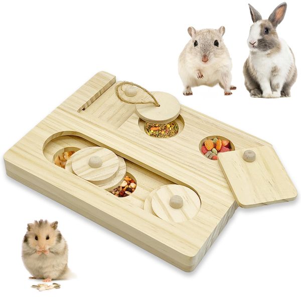 Hamiledyi Guinea Pig Foraging Toys Interactive Wooden Rabbit Toys Sniff n' Snack Rabbit Treats Bunny Toys Interactive Hide Treats Puzzle Snuffle Game, for Rabbit Chinchilla Bunny Rats and Gerbils