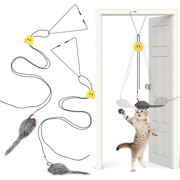 MintCat 2PCS Hanging Cat Toys for Indoor Cats, Door Hanging Cat Toy, Retractable Mouse Teaser Toy, Home Alone Self Play Cat Toys, Kitty Toys for Indoor Cats Kitten Mental Physical Stimulation Training