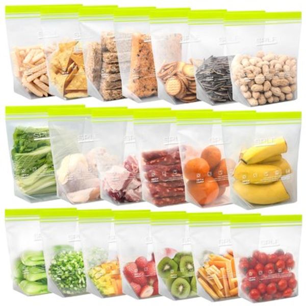 20 Pack Reusable Sandwich Bags Dishwasher Microwave Safe, BPA Free Extra Thic...
