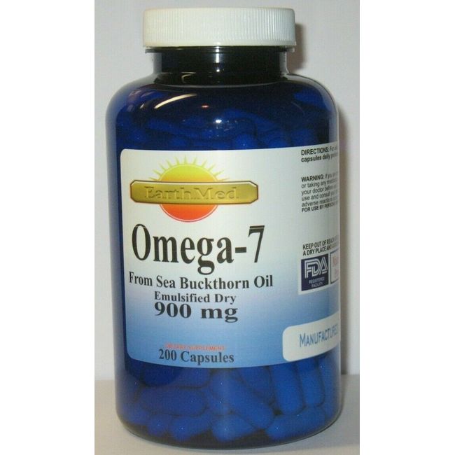 Omega 7 Fatty Acids - 200 Capsules - 900mg/serving - Natural Sea Buckthorn