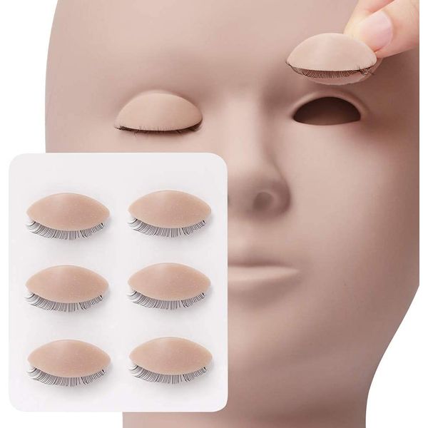 Replacement Eyelids for Eyelash Training Mannequin Head 3 Pairs with Realistic Removable Eyelids With Eyelashes (Light Coffee)