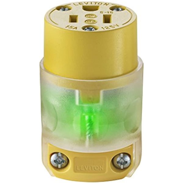 Leviton 515CV-LIT Grounding Lighted Cord End Replacement, 1 pack, Green