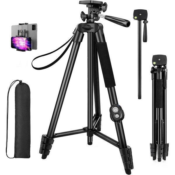 Smartphone Tripod, Maximum Height 67.7 inches (172 cm), 2 in 1 Selfie Stick Tripod, 15.9 oz (450 g), Lightweight, Aluminum Alloy, 4 Levels of Telescopic, 360 Angle Adjustment, Wireless Remote Control