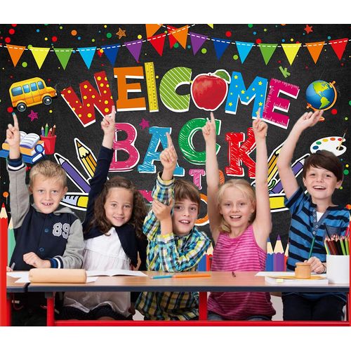 Welcome Back to School Banner 8x6ft Back to School Backdrop Welcome to Kindergarten Background for Photography Kids Classroom Party Decoration Supplies (8x6FT（240x180cm）)