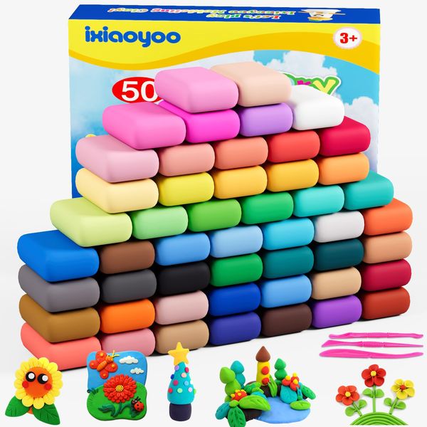 Ixiaoyoo Air Dry Clay, Modelling Clay for Kids, 50 Colors DIY Molding Magic Clay for with Tools, Soft & Non-Sticky, Toys Gifts for Age 3 4 5 6 7 8+ Years Old Boys Girls Kids