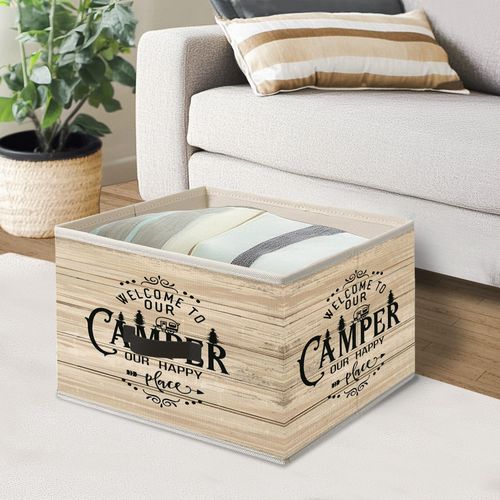 Mancheng-zi Camping Collapsible Storage Bins, Welcome to Our Camper Our Happy Place Toys Books Clothes Storage Organizer Baskets for RV Campsite Camper Camping