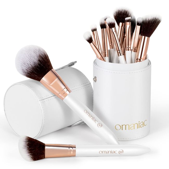 OMANIAC® Professional Makeup Brushes Set (12Pcs), Pearl Flash Handles, Comfortable To Hold And Easy To Use. Full Face Travel Make up Brushes Set Professional With Case.