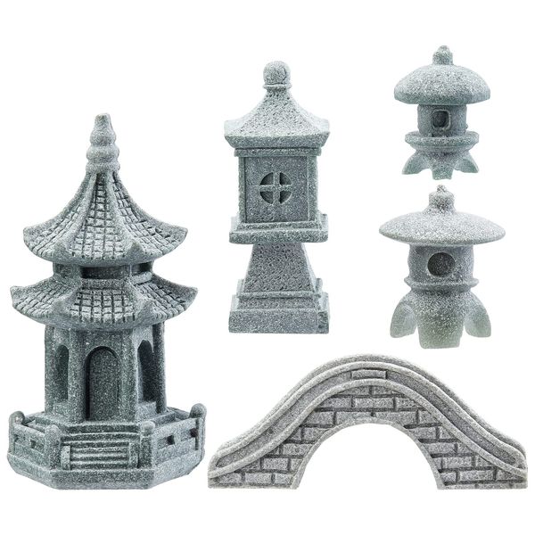 SUPERFINDINGS 5 Styles Pagode Laterne Garten Statue Japanische Pagode Lampe Laterne Stein Fußgängerbrücke Figuren Für Landschaft Balkon Garten Terrasse Veranda Yard Art Ornament