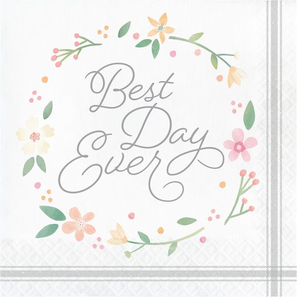 Creative Converting Country Floral Best Day Ever Napkins, 6.5", Multi-colored