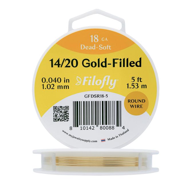 Filofly, 18 Gauge, 14/20 Yellow Gold-Filled Wire, Dead Soft, Round, (5 FT)