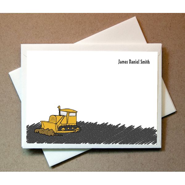 Personalized Bulldozer Note Cards (40 Cards and Blank Envelopes)