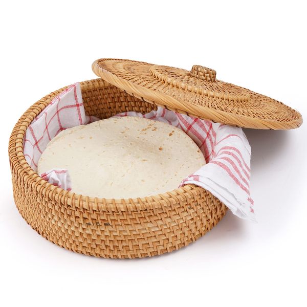 Tortillada - 26 cm Tortilla Warmer/Tortilla Warmer Basket Handmade from rattan including cotton tea towel