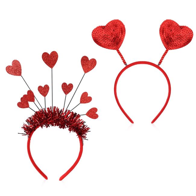 2pcs Heart Headband on Valentines Day, Red Cupid Heart Headband for Valentines Party Props Holiday Wedding Birthday Costume Accessory