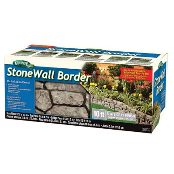 6 In X 10 Ft Stone Wall Border Garden Landscape Edging Attachable Durable Gray