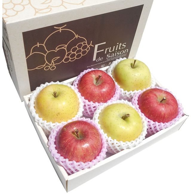 Red and Green Apples, Set of 3 Each, High Sugar Grade, Akahide, Gift Box Packaging, [Region and Variety, Vegetable Sommeliers will select fruits during the season]