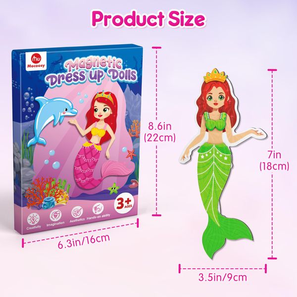 Mocoosy Magnetic Dress Up Dolls for Girls, Princess Mermaid Fairy Magnet Dolls Pretend Playset, Car Road Trip Airplane Travel Game On The Go Activity Fantasy Toy Gifts for Toddler Girls Ages 3 4 5 6