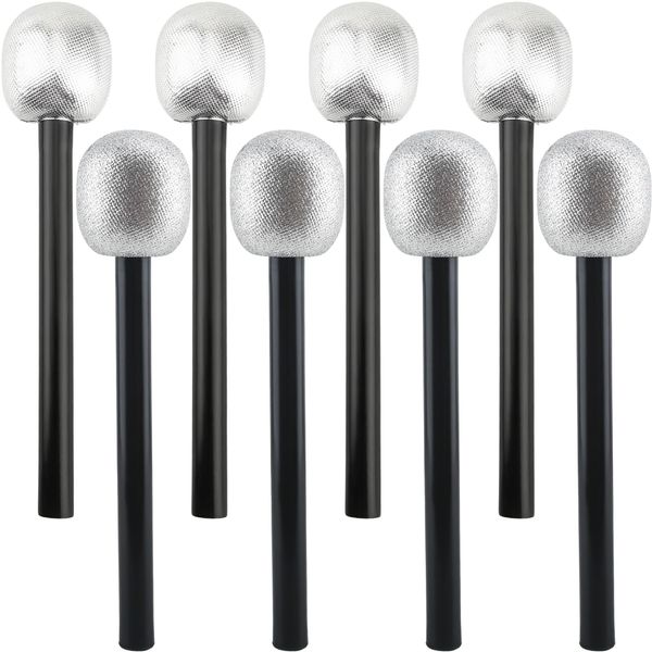 Haconba 8 Pack Microphone Toy Fake Plastic Glitter Stage Mic Costume Prop for Stage Play Cosplay Prop Birthday Disco Theme Party Favors (color set 1)