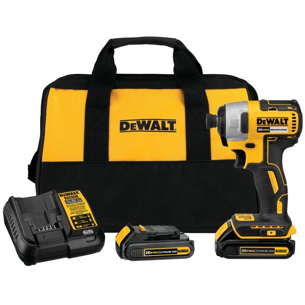 DEWALT 20V MAX Cordless Impact Driver Kit, Brushless, 1/4" Hex Chuck, 2 Batteries and Charger (DCF787C2)