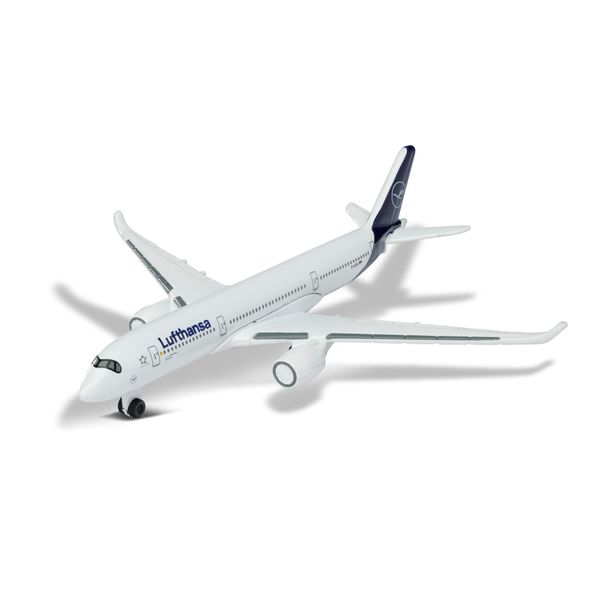 Majorette 212057980Q02 Airbus 350 Lufthansa, Plane, Original Design, Toy, Airplane, Approx. 11 cm, White, for Children Over 3 Years