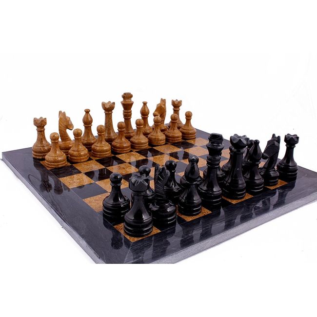 Radicaln Original Handmade Marble Chess Set 15" Black and Golden Hand Crafted Full Chess Board Game Sets Premium Quality