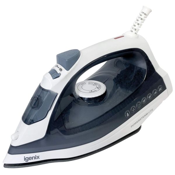 Igenix IG3116 PowerSteam Lite Vertical Steam Iron, Ceramic Non-Stick Soleplate, 220 ml Water Tank Capacity, 1600 W, Self Cleaning, 1.9m Cord, Blue/White