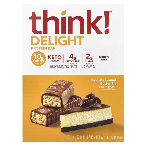 Delight Protein Bar, Chocolate Peanut Butter Pie , 10 Bars, 1.41 oz (40 g) Each