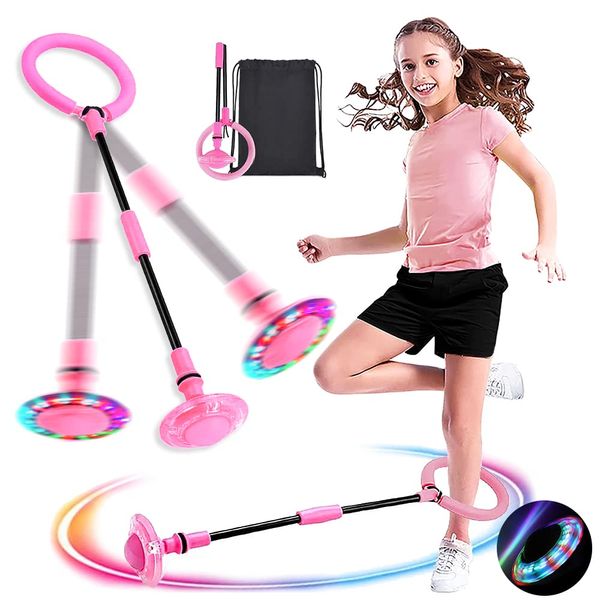 MEISHANG Swing Wheel mit Lichtrad,Kinder Blinkender Springring Fußkreisel,Springender Ball,Faltbarer Flash Jumping Ball, Sprungball