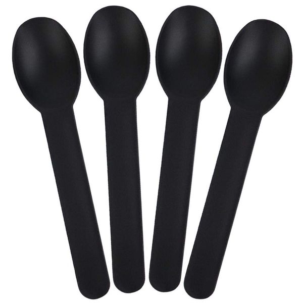 [1,000 Count] Black Heavy Duty Plastic Spoons - Disposable and Reusable Frozen Yogurt Ice Cream Spoons - Frozen Dessert Supplies