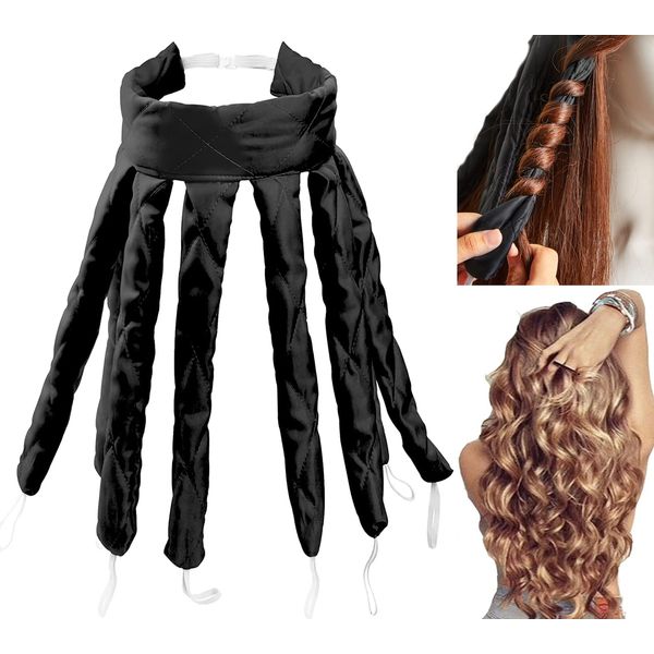 Heatless Headband, Octopus Hair Curler, Lockenwickler über Nacht Locken Ohne Hitze Für Lange Mittleres Haare, Seidenband Weiches Stirnband Wellen Tools Für Damen Mädchen Schwarz