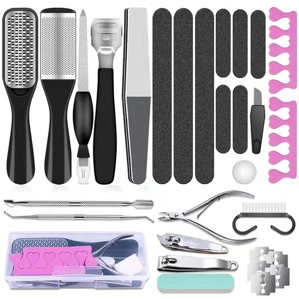 Annteneo Pedicure Tool Kit, 25 in 1 Foot Scrubber Pedicure Tools Set for Men Women Stainless Steel Foot File Set, Professional Callus Remover Skin Tag, Included Nail Toenail Clipper File Foot Rasp