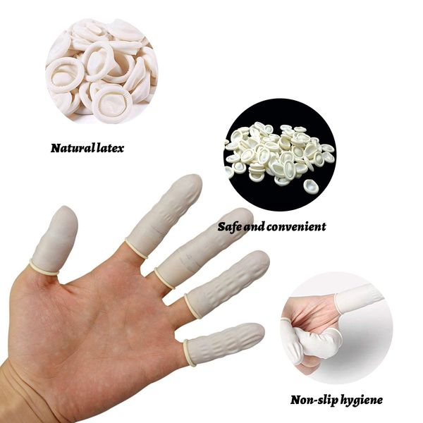 Rubber Finger Cots, 200pcs Disposable Natural Finger Cots Latex Anti-static Finger Covers Nail Art Gloves