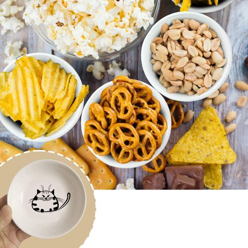 BigNoseDeer Super Cute Cat Ceramic Sauce Dish,Teabag holder Dish,Condiment Dishes,jewelry holder,Sushi Soy Dipping Bowl,Snack Serving Dishes,Meow Porcelain Small Saucer Set(Set of 6) (Sauce Dish)