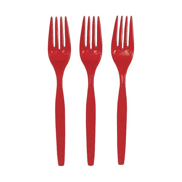 Fun Express - Real Red Plastic Forks (50pc) - Party Supplies - Solid Tableware - Cutlery - 50 Pieces