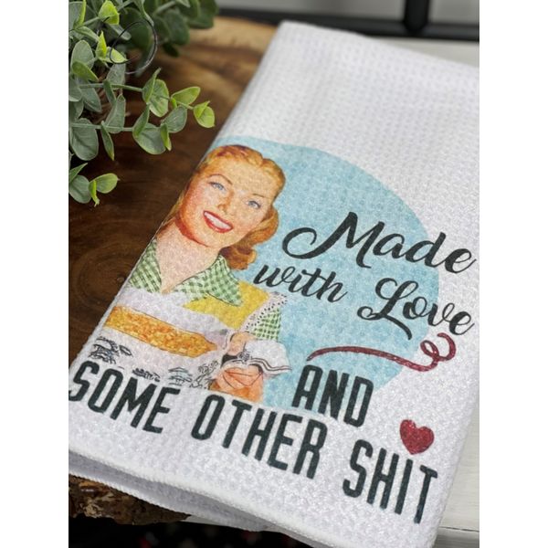 Made With Love And... Waffle Weave Tea Towel