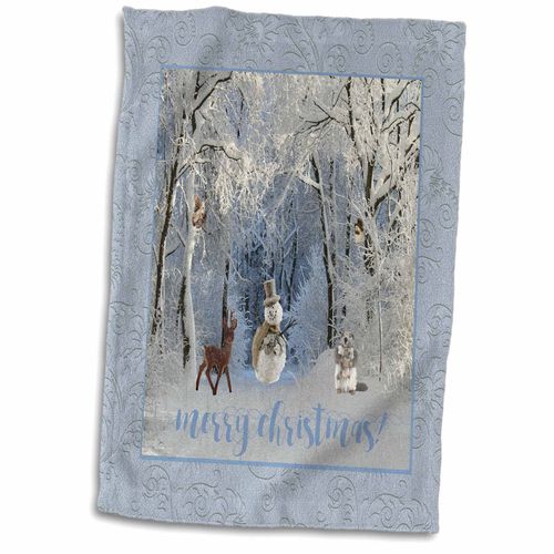 3dRose Wreath with Candle and a Partridge on Elegant Frame, Purple Scalloped Towel, 15" x 22", White