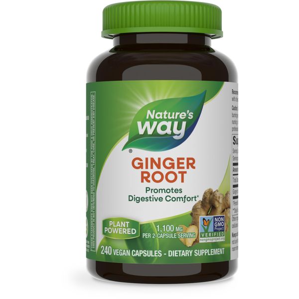 Nature's Way Ginger Root, Promotes Digestive Comfort*, 1,100 mg Per 2-capsule Serving, Non-GMO Project Verified, Vegan, 240 Capsules (Packaging May Vary)