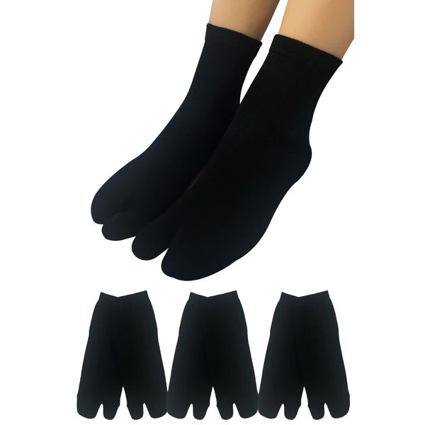 AUTHENTIC Tabi Socks, Made in Japan, Smooth, Antibacterial, Breathable, Deodorizing, Sweat Absorbent, Women's Socks, 8.7 - 9.4 inches (22 - 24 cm), black 3 pairs