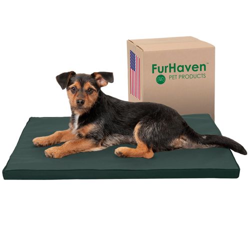 Furhaven Water-Resistant Dog Bed for Extra Small Dogs w/ Removable Washable Cover, Perfect for Crates & Kennels, For Dogs Up to 12 lbs - Two-Tone Reversible Crate Pad - Green/Gray, Extra Small