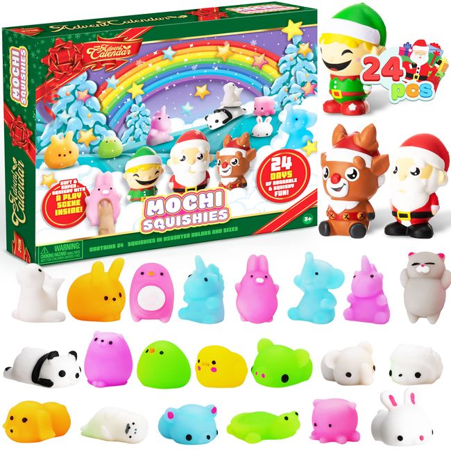Joyin Christmas Advent Calendar 2023 with Mochi, 24 Days Countdown Advent Calendar with Cute Mochi Animals and Slow-Rising Squishy Toys for Kids, Girls, Boys Christmas Party Favor Gifts