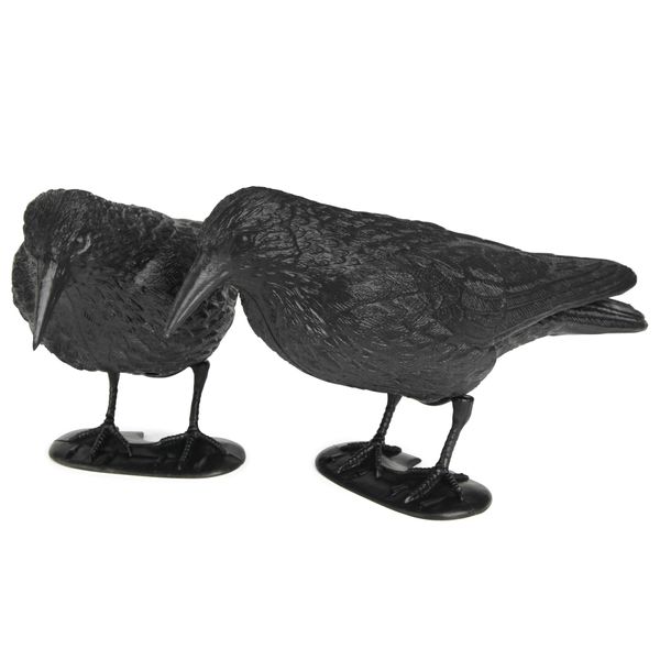 VicBre 2PCS Black Crow Decoys with Feet and Pole Full Body Hunting Halloween Garden Decoration