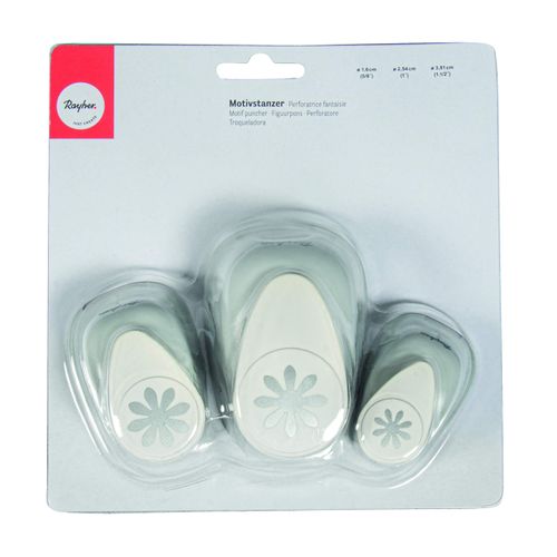 Rayher Paper Craft Punch with Flower Design, Set of 3 Craft Punches for Card Making and Scrapbooking in Three Different Sizes, 3.81cm, 2.54cm, 1.6cm, 69103000