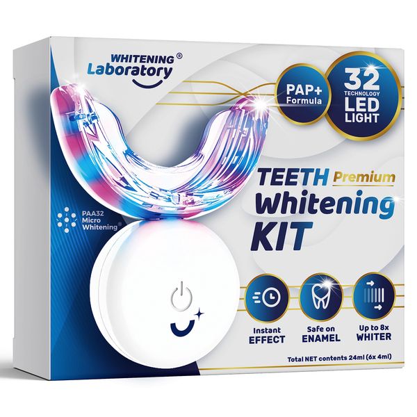 Professional LED Light - Teeth Whitening Kit - Formulated by Dentists - 12 Whitening Sesions - Sensitivity Free Formula - 6 x Whitening Gel Tubes - Mobile App - Removes Stains - Rapid & Effective