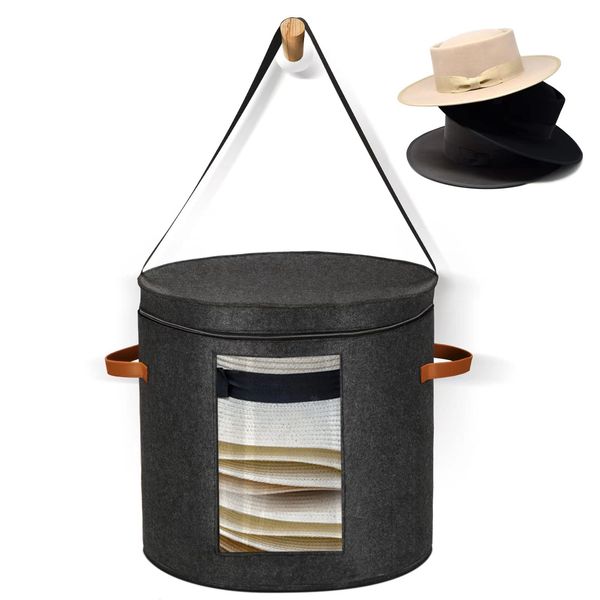 Munskine Huge Hat Boxes For Women Storage Foldable Hat Storage Boxes with Shoulder Strap & 2 Handles - Hat Boxes With Lids - Hat Box With Dustproof Lid Storage Boxes