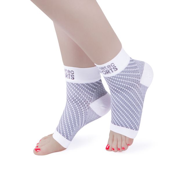 Athletec Sport Compression Foot Sleeves with Arch Support - Small, White (One Pair)